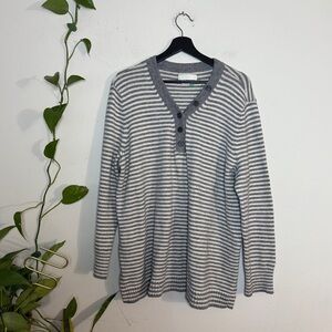 Anthropologie Women's Striped Sweater -  V-neck Button Henley - 2X